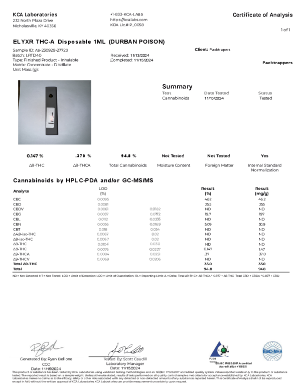 Elyxr 1g Disposable Vape - Durban Poison - Image 2