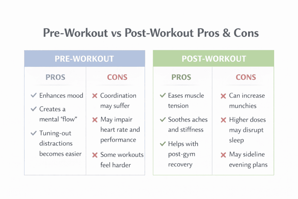 chart comparing pre and post THCA and exercise timing