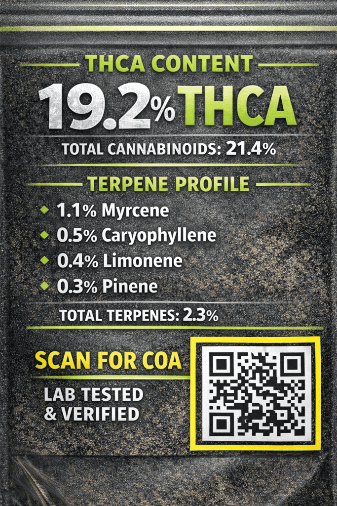 label for best THCA flower strains for beginners with mid THC and terpenes