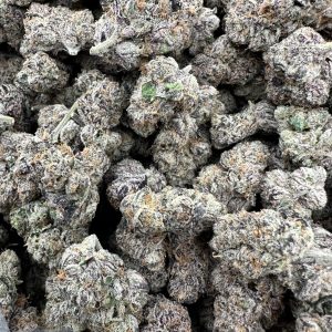 Hollywood Runtz loud flower with thick frosty trichome coating and dense compact buds throughout the cluster