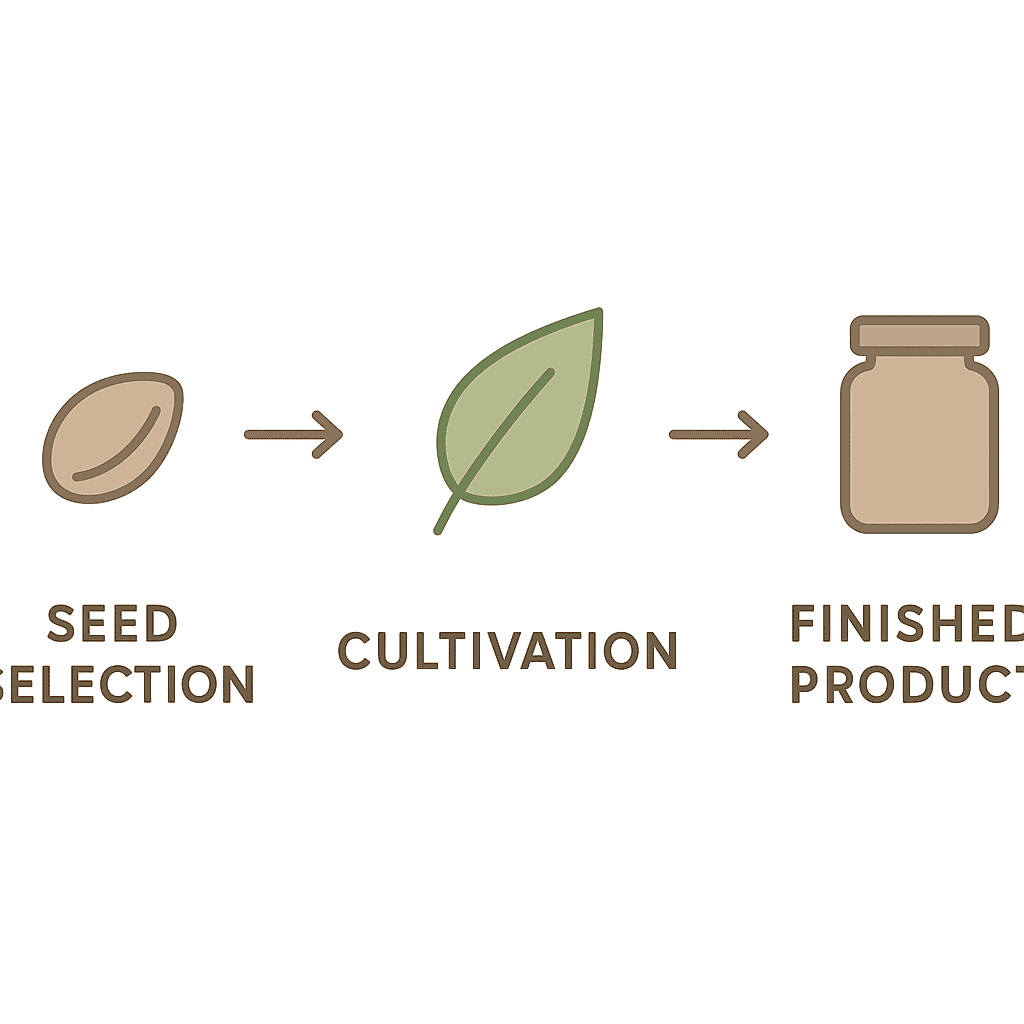 Flowchart showing cannabis production stages from seed to finished product