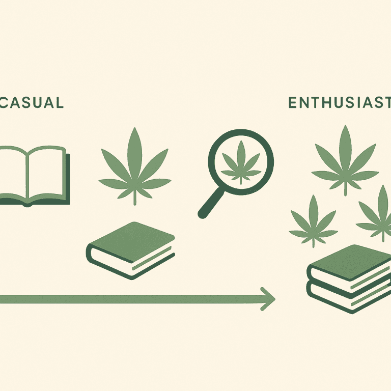 Illustration showing spectrum of cannabis knowledge from casual consumer to cannabist enthusiast